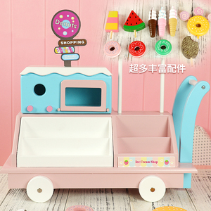 Faire semblant de jouer cuisine ensemble de jeu <span class=keywords><strong>en</strong></span> <span class=keywords><strong>bois</strong></span> doux rose beignet camion de crème glacée enfants Snack nourriture jouets - Product Image 4