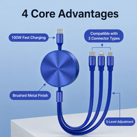 Câble de charge rétractable personnalisé 3 en 1, type C plat en TPE, pour smartphone USB, tablette, charge rapide portable