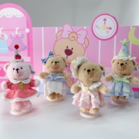 Peluche de la série Ours en peluche rose avec robe Lolita en dentelle à carreaux bleus et accessoire pour cheveux avec nœud
