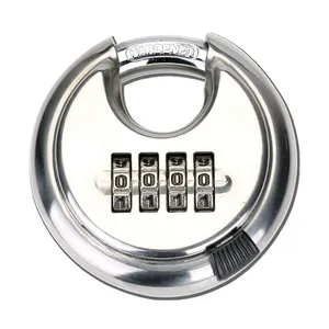 安全挂锁银钢合金4位组合主圆形圆盘锁用于锁门窗户包行李箱
