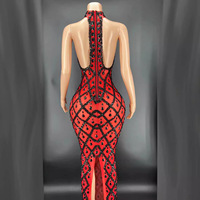 Fond rouge Diamant noir Hôte le dîner Discothèque Bar Chanteuse Performance Costume Scène Strass Robe