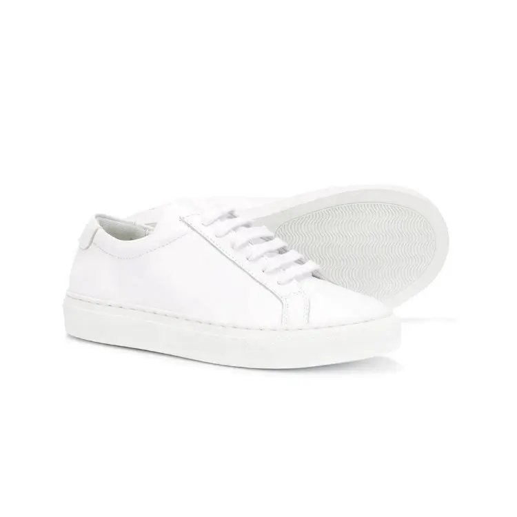 Zapatos de suela plana de goma para chicas adolescentes, zapatillas bajas con cordones de cuero blanco