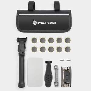 Kit de réparation de vélo Cyclingbox avec pompe, patchs pour pneus, leviers et multi-outils pour l'entretien du vélo - Product Image 1