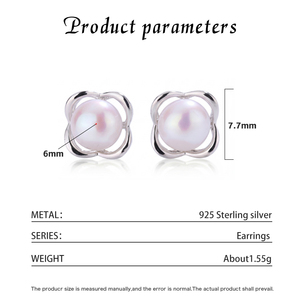 S925 <b>Silver</b> Freshwater Pearl <b>Stud</b> Earrings Hollow Flower Knot Elegant Women Bridal Wedding Fine Jewelry Gift - Product Image 6