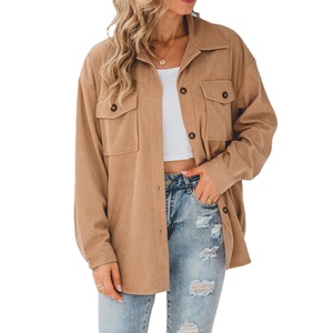 Aoyema manteaux en coton mélangé boutonné poches Blouses à manches longues Tops en <span class=keywords><strong>velours</strong></span> côtelé manches lanterne chemise <span class=keywords><strong>veste</strong></span> - Product Image 1