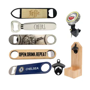 Apribottiglie in legno pvc in ferro in acciaio inossidabile da parete argento oro rame nero lama da bar apribottiglie per birra goffrato stampato al laser personalizzato