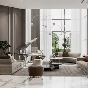 Conjunto de Muebles de Lujo Moderno Art Déco para Sala Sofá con Patrón Geométrico y Consola de Cristal Set Completo de Diseño para Penthouse - Product Image 2