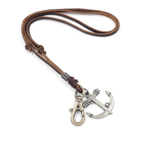 Colgante Vintage de cuero para hombres y mujeres, collar con estilo, con pluma de ancla, tijeras, esposas, llave de cráneo, <span class=keywords><strong>pala</strong></span>, vaca - Product Image 1