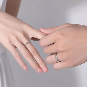 Anillo de Pareja Plateado con Circonita, Anillos Abiertos de Diamantes para Mujer y Hombre, Joyería de Boda y Compromiso - Product Image 4