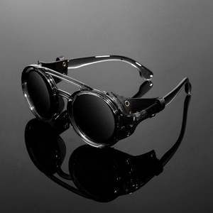 Gafas de Sol Redondas Polarizadas Estilo Steampunk con Protección Lateral de Cuero para Hombre, Diseño Vintage con Logotipo Personalizado, Polarizadas UV400 - Product Image 2