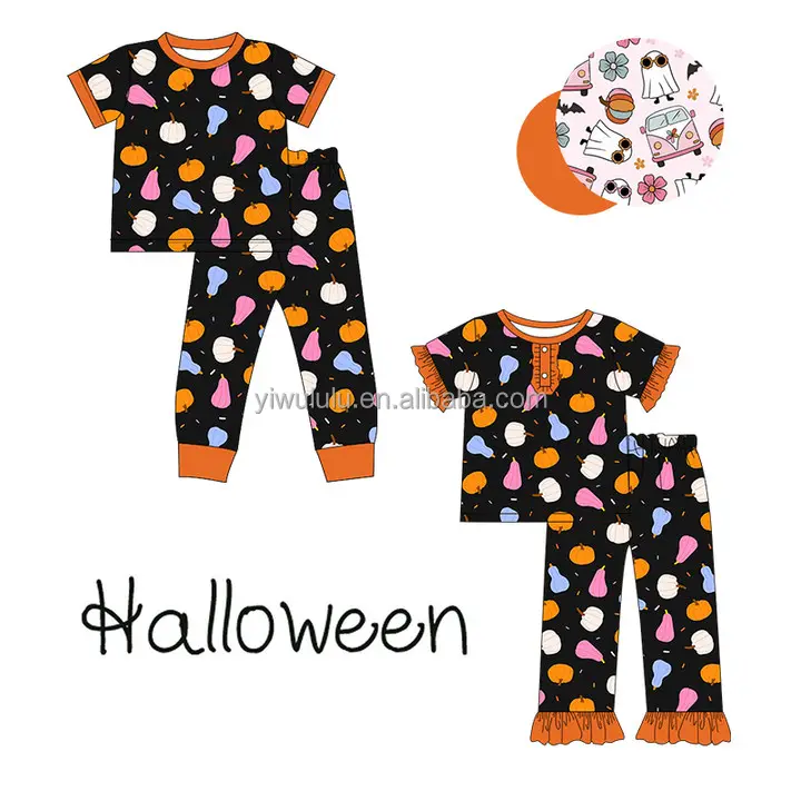 Girls Halloween Clothing Sets Short Sleeve Kids Bamboo Clothing Sets