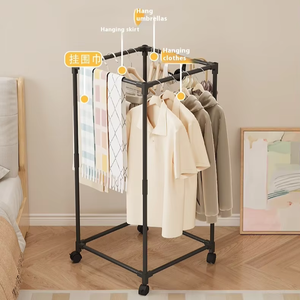 מרובע מתלה בגדים מסתובבים על גלגלים חזק צינור מתכת 16 מ "מ חסכוני אנכיים לשמלות - Product Image 1