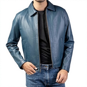 Blouson moto homme slim fit en cuir PU, col rabattable, fermeture éclair, noir uni, longueur standard, pour l'automne - Product Image 1