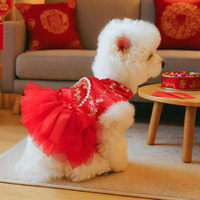 Bezauberndes Rotes Bequemes Polyester-Hundekleid mit Perlenbesatz für Winter- und Neujahrspartys