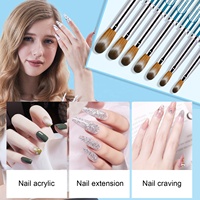 Shine Chance 4 pièces taille 6 #   8 #   12 #   16 #   Ensemble de pinceaux à ongles en acrylique KOLINSKY de qualité professionnelle, bleu glacier, manche en métal pour les ongles