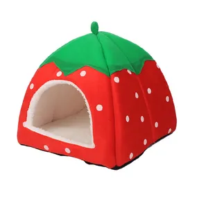 Autunno inverno Cat House Lovely Soft Kitten cuscino caldo nuovo arrivo fragola pieghevole cute cat nest strawberry pet bed