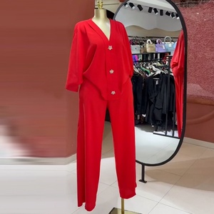 Colección Primavera 2025: Camisa de Manga Siete, Cuello en V, Cintura Alta, Pierna Recta, Holgada, Casual, con Patrón Sólido para Mujer, Estilo Europeo Americano - Product Image 3