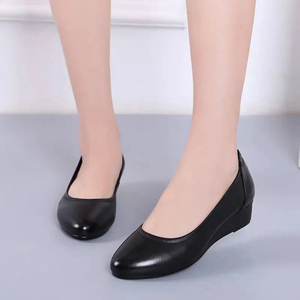 Chaussures habillées confortables en cuir noir à bout rond pour <span class=keywords><strong>femme</strong></span>, chaussures décontractées de bureau pour dames, chaussures compensées antidérapantes, dessus en cuir synthétique - Product Image 6