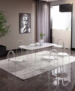 Mesa <span class=keywords><strong>de</strong></span> comedor <span class=keywords><strong>de</strong></span> <span class=keywords><strong>pizarra</strong></span>, acrílica, <span class=keywords><strong>transparente</strong></span>, mármol suspendido, pequeña, moderna, rectangular, <span class=keywords><strong>de</strong></span> lujo y silla - Product Image 4