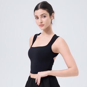 Wholesale Women's Yoga Crop Top Square Neck Tie Back Cutout Built-in <b>Bra</b> Workout Tank Top Slim Fit Pilates Athletic Vest - Product Image 2