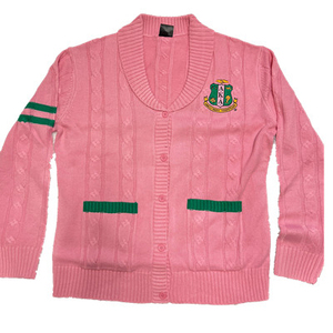 Suéter Cardigan Personalizado OEM ODM para Mujer, Color Rosa, Cuello en V, Bordado, Estilo Pullover - Product Image 2