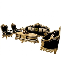 Sofá de Madera Dorado Retro, Estilo Europeo, de Lujo, con Esponja de Alta Densidad, Desmontable y Lavable, para Villa Real Turca