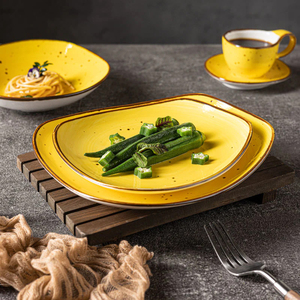 Juego de Platos de Cerámica JQY, Vajilla Amarilla Esmaltada, Hechos a Mano, con Diseño Rústico, Platos de Porcelana para Restaurante - Product Image 2