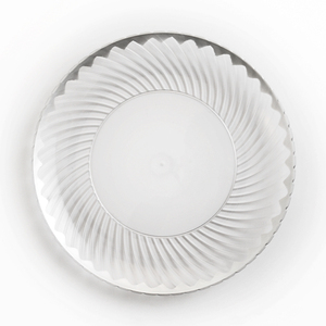 Plato de cena, platos de cargador de plástico transparente con borde ondulado dorado, plato transparente para boda - Product Image 5