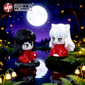 Figurine en résine de personnage d'anime DP, cheveux roux et blancs, version Q, décoration de bureau, ornement de voiture, dérivés d'animation japonaise - Product Image 2