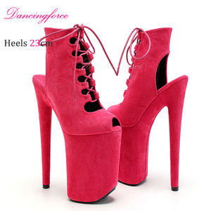 Botas de tacón alto de 23 cm para Pole Dance, <span class=keywords><strong>sandalias</strong></span> romanas, botines de plataforma con punta abierta, botas cortas sexys de <span class=keywords><strong>caballero</strong></span> para mujer - Product Image 6