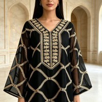 Robe Abaya Maxi Élégante et Décontractée en Chiffon de Soie pour Femme, Style Moyen-Orient, Broderie Dorée, Jalabiya Kaftan Dubaï
