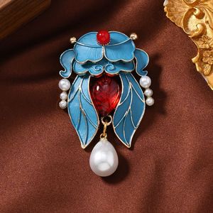 Nouvelle broche de style chinois bleue, motif cigale d'été, double usage, style chinois - Broche Cheongsam animalière étonnante - Product Image 1