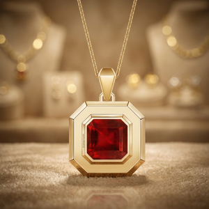 Colgante Solitario Clásico Vintage de Oro 18K 14K 10K y Plata 925 935 con Rubí, Engaste de Bisel, Joyería Fina Unisex, Regalo - Product Image 1