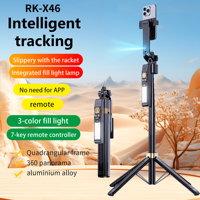 Bastone Selfie Gimbal 360° da 1,8m con Tracciamento Automatico del Viso AI, Treppiede Stabilizzatore e Luce LED RK-X46 per Smartphone 5.0