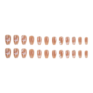 <span class=keywords><strong>Uñas</strong></span> postizas suaves con diseño de mariposa, color nude naranja, estilo ataúd con brillo, 24 piezas, arte de <span class=keywords><strong>uñas</strong></span> delicado, estilo ABS Ins - Product Image 5
