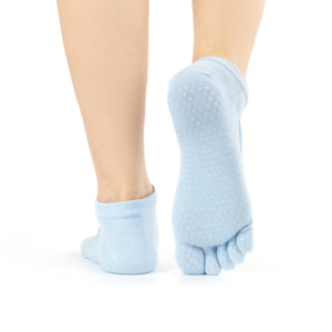 Chaussettes de yoga en coton à cinq doigts, tricotées plates, avec logo personnalisé, talon <span class=keywords><strong>creux</strong></span>, antidérapantes, <span class=keywords><strong>pour</strong></span> studio de fitness, violet et bleu - Product Image 5
