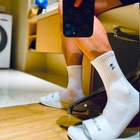 Chaussettes de sport pour hommes avec logo brodé personnalisé, chaussettes de basket-ball amusantes, chaussettes blanches