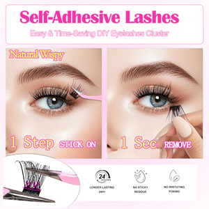 Wholesale Pre Glued Press on Lash Clusters Segmented <strong>Reusable</strong> DIY Lash Extension Kit Waterproof Self <strong>Adhesive</strong> <strong>Eyelashes</strong> Cluster - Product Image 4