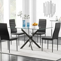 Ensemble de table à manger moderne 4 pièces en vente chaude, plateau en verre et 4 chaises, meubles complets pour la salle à manger de la cuisine pour la maison