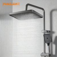 Système de douche en aluminium brossé avec affichage LED de la température, commande tactile thermostatique, touches piano, montage mural, barre coulissante, Pancuran LED