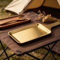 Plateau rectangulaire doré en acier inoxydable coréen moderne FLEY, base plate, pour barbecue, assiette à viande pivotante, vaisselle multifonctionnelle pour steak
