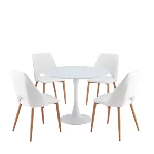 Set meja makan dan kursi beludru putih, set meja makan kayu beludru putih murah untuk kafe dan restoran