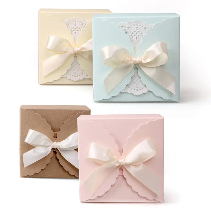 Boîtes à bonbons pour faveurs de mariage en gros, boîte d'emballage cadeau de ruban de conception romantique pour enfants invités