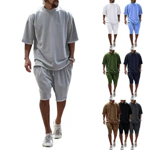 Factory Wholesale Men's Summer Leisure Jersey Solid Color Short Sets for Men Clothing Casual Plain Sports Training Sets