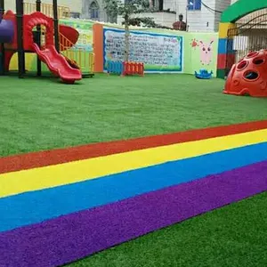 Rainbow Color Synthetic Grass Turf Coloured Runway Artificial Grass Carpet For Kindergarten Playground