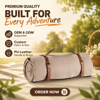 Couverture de pique-nique de plage extérieure en polyester imperméable et polaire PEVA, grande, portable, pliable, avec poignée en cuir, design personnalisé