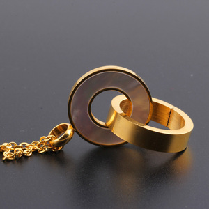Fashionable Stainless Steel 18K Gold Double <b>Ring</b> Shell Pendant <b>Necklace</b> Geometric Round Daily Wear Gift Jewelry - Product Image 3