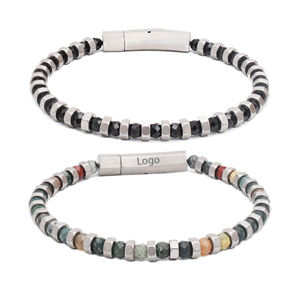 Bracciale Archy Trendy da uomo placcato oro 18K con onice nera e ematite, perline esagonali sfaccettate in acciaio inossidabile opaco - Regalo - Product Image 1