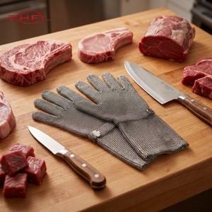 ถุงมือตาข่ายโลหะสแตนเลส ป้องกันการบาดระดับ EN388 ระดับ 5 ANSI/ISEA ระดับ 9 ทนต่อการเสียดสี ทนต่อการฉีกขาด - Product Image 1