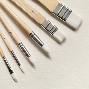 Ensemble de pinceaux de dessin d'artiste en <span class=keywords><strong>bois</strong></span> professionnel 6 pièces pinceaux d'aquarelle en Nylon blanc à bâton court pour la peinture à l'aquarelle - Product Image 4